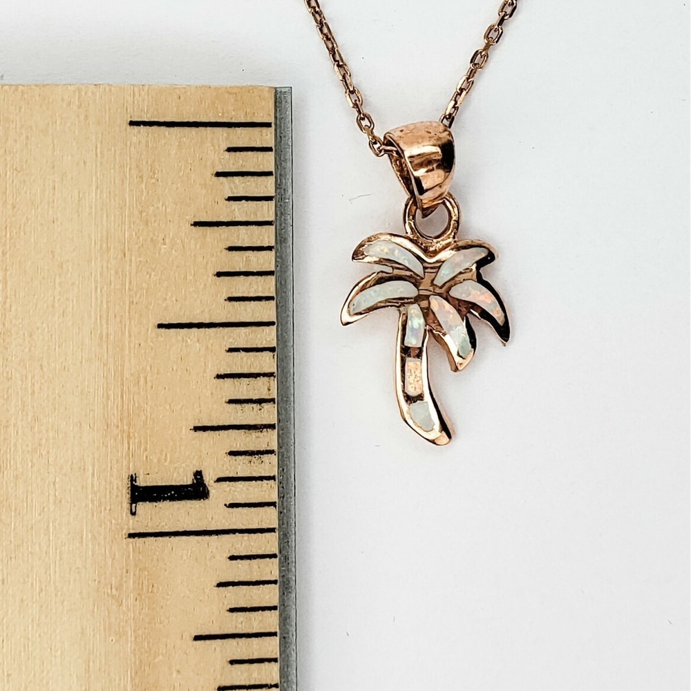 Vintage Palm Tree Necklace Rose Gold Vermeil Faux Opal Sterling Silver 925 - Picture 3 of 9